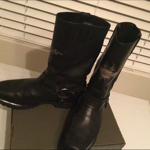 MENS BLACK HARLEY DAVIDSON LEATHER BOOTS!!!